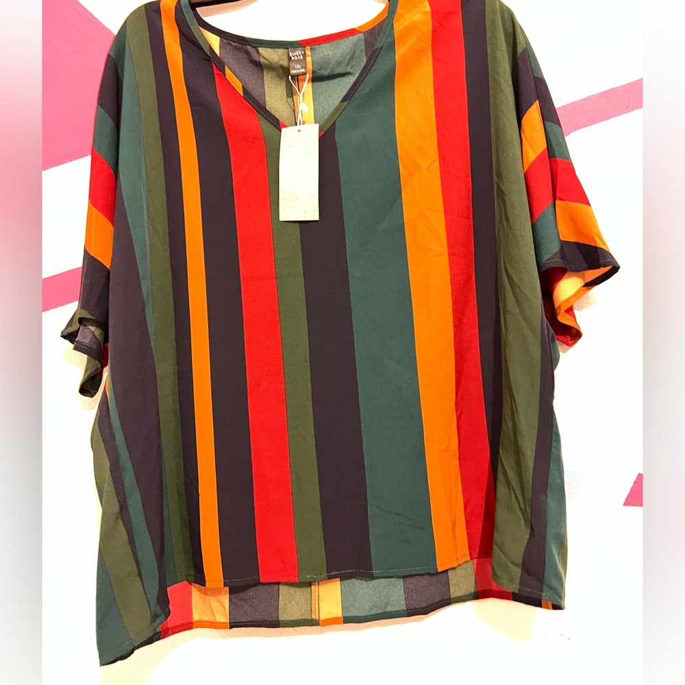 Plus Striped Print Batwing Sleeve Blouse